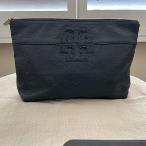 Tory Burch Black Pebbled Leather Clutch/Makeup Bag